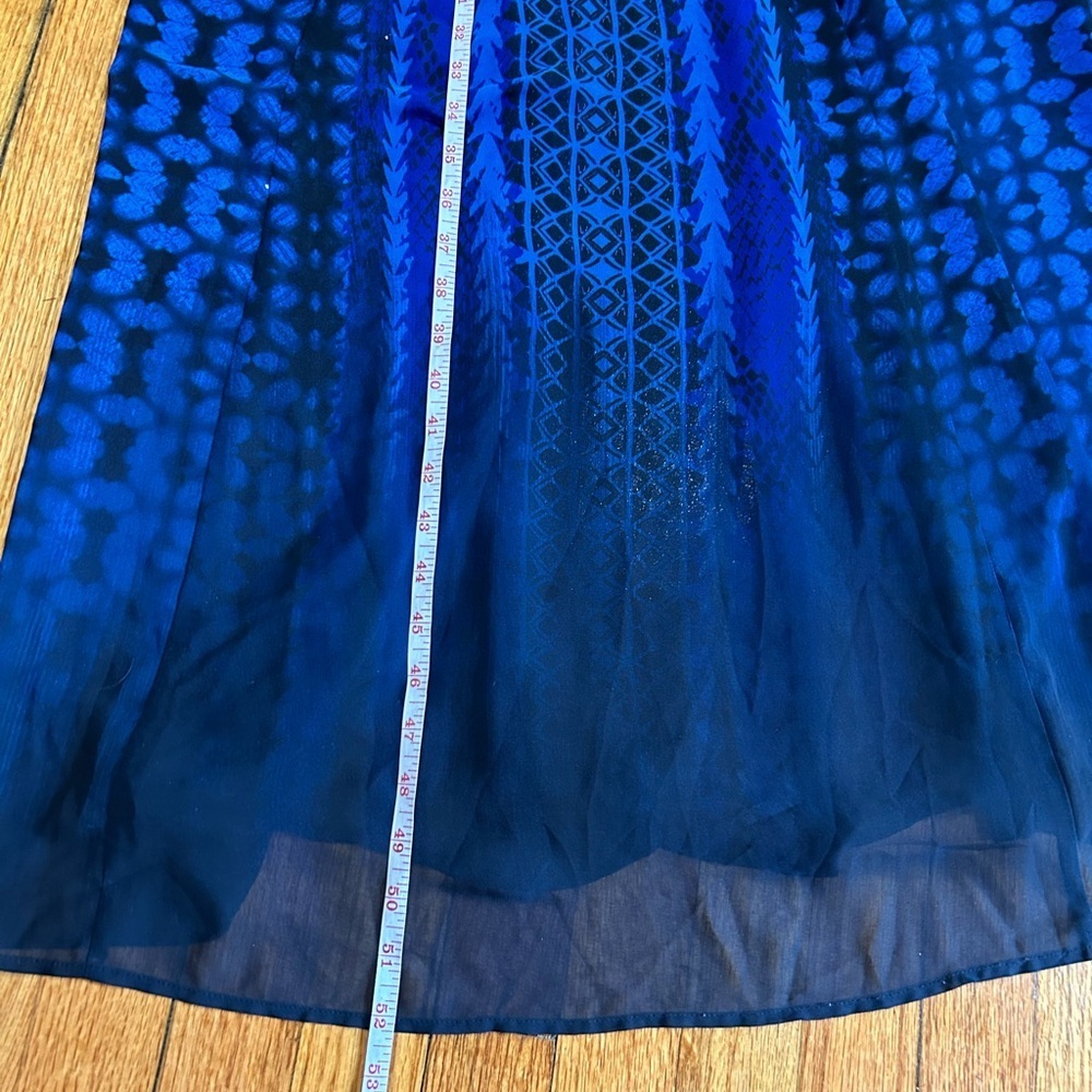 Express Blue Sheer Geometric Printed Sleeveless V Neck Maxi Dress Y2K - Picture 7 of 13